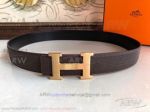AAA Grade Hermes Reversible Leather Belt - Brushed All Gold H Buckle